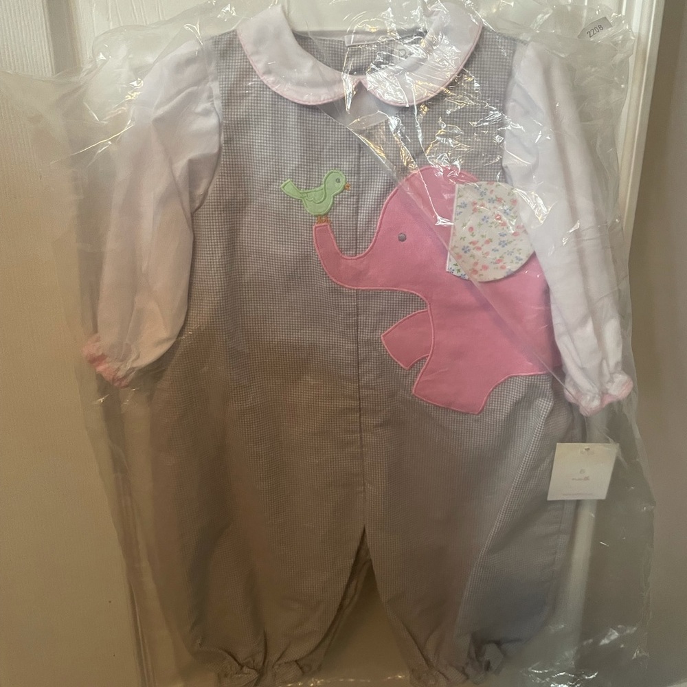 NWT Petit Ami Long Sleeve Pink Elephant Romper